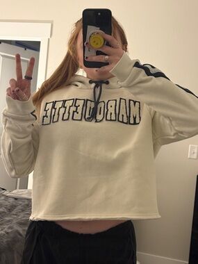 Colosseum Cream Cropped Hoodie with Dark Blue Trim